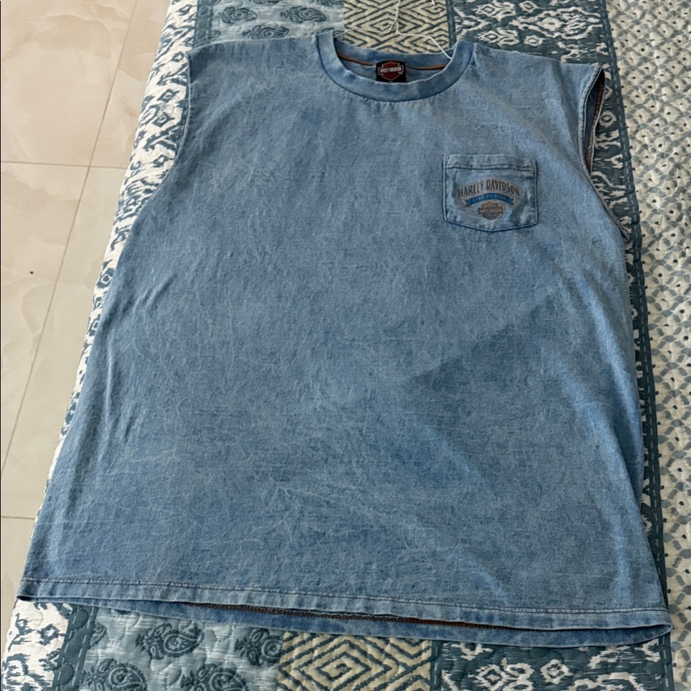 Harley-Davidson Light Blue Denim-Look Pocket Tee